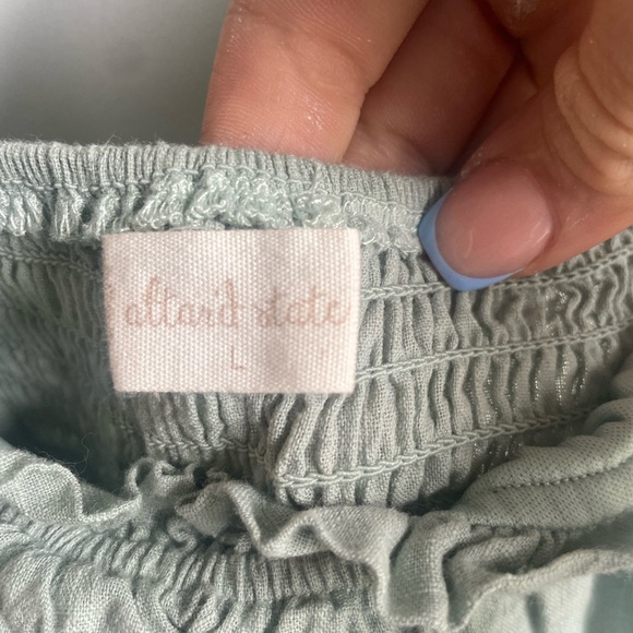 Altar'd State Ruffle Green Tiered Summer Dress Poof Sleeves Large (J) - Picture 3 of 4